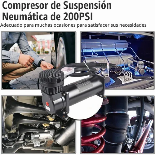 Vista 4 de 2 piezas 200 PSI compresor de aire resistente para bocinas de tren/compresor de suspensión neumática 12V 3/8 NPT negro para bocinas de coche