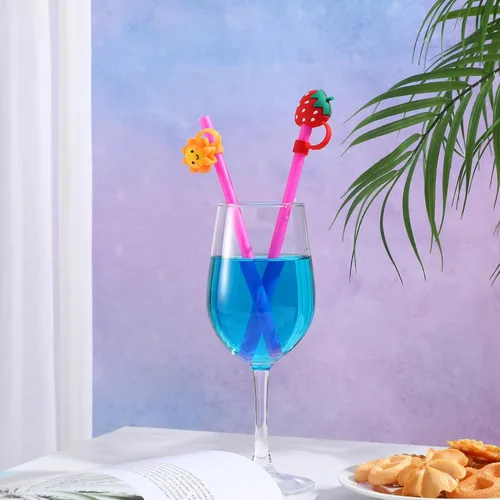 Vista 6 de 6 tapas de paja de silicona con diseño de dibujos animados, tapones reutilizables para beber, protector de tapones (patrón mixto)