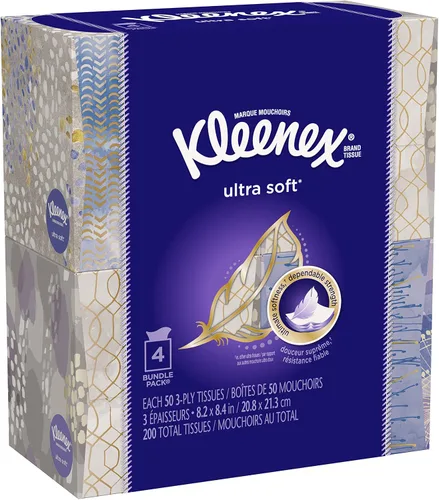 Vista 15 de Kleenex Ultra Soft Facial Tissues, 4 Flat Boxes, 120 Tissues per Box