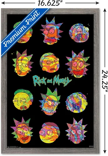 Vista 3 de Trends International Rick And Morty - Póster de pared Vaporwave, 22.4 pulgadas de largo x 14.7 pulgadas, versión enmarcada en madera de granero