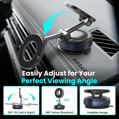 Vista 5 de Soporte Magnético de Sujeción al Vacío para Teléfono en el Coche – Montura de Succión Fuerte Ajustable de 360°, Montura Compatible con MagSafe