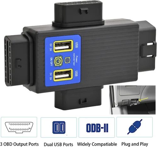 Vista 2 de iKKEGOL OBD2 OBDII de bolsillo completo de 16 pines 1 macho a 3 hembras adaptador convertidor divisor de cable OBD con 2 puertos USB de suministro