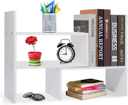 Vista 9 de Hossejoy - Estantería de escritorio ajustable, organizador de almacenamiento de escritorio, estante de exhibición de madera, organizador de Negro