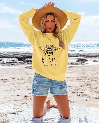 Vista 4 de KIMSOONG Bee Kind T Shirt Be kind Sweatshirt Women Funny Inspirational Lightweight Blouse