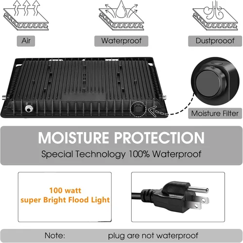 Vista 6 de YANYCN Pack de 3 luces LED de 100 W para exterior, luces de seguridad superbrillantes de 11600 lm con enchufe, luces de inundación IP66 impermeables