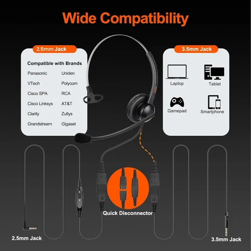 Vista 6 de Auriculares de teléfono con cable de centro de llamadas con conector de 0.098 in para teléfono IP Cisco SPA Polycom Pansonic, auriculares