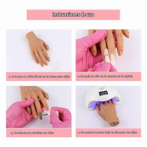 Vista 6 de Mano de práctica de silicona para uñas acrílicas, manos de maniquí para práctica de uñas con soporte ajustable, mano falsa de tamaño real para uñas