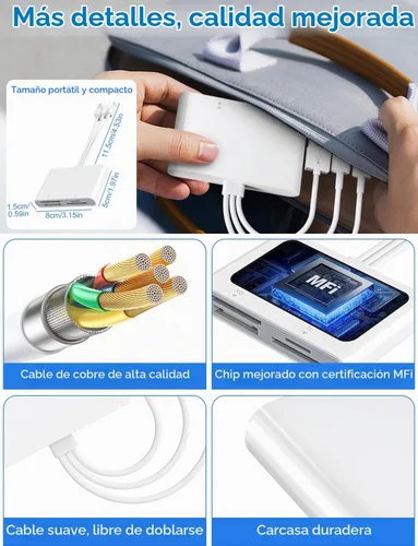Vista 7 de Adaptador Memory Stick Pro Duo - Lector de tarjetas XD para iPhone/USB C/A, 4 en 1 SD/TF/MS/XD Lector de tarjetas Sony Cybershot lector de tarjetas