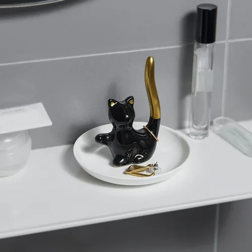 Vista 5 de Lynagert Soporte para anillos de gato, plato de cerámica para joyas, bandeja para anillos, aretes, organizador de baratijas, regalos divertidos