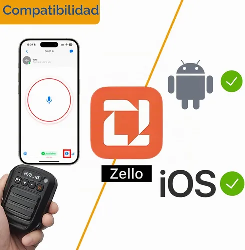 Vista 2 de HYS Micrófono Bluetooth para la aplicación Zello, micrófono inalámbrico con PTT - IP66 impermeable, carga tipo C, batería de 1000 mAh, tiempo