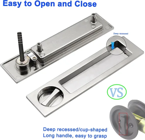 Vista 6 de Dontay Manija de puerta de bolsillo, moderna función de entrada rectangular con llave, pestillo de tracción (dormitorio/baño), herrajes para puerta