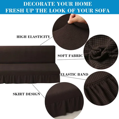 Vista 3 de Funda elástica para futón sin brazos con falda de punto jacquard para sofá cama, lavable a máquina, funda de sofá futón, protector de muebles