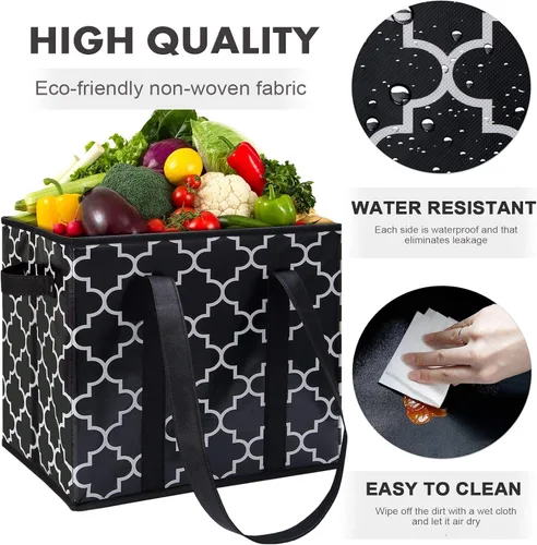 Vista 4 de Bolsas reutilizables para comestibles, paquete de 2 unidades, plegable, lavable, cesta de almacenamiento grande, color negro Contenedores