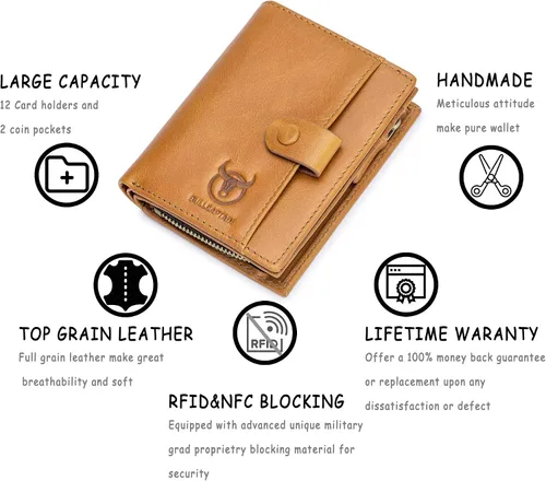 Vista 4 de Cartera de cuero para hombresRFID bloqueo de múltiples tarjetas de viaje de gran capacidad con ventana de identificación