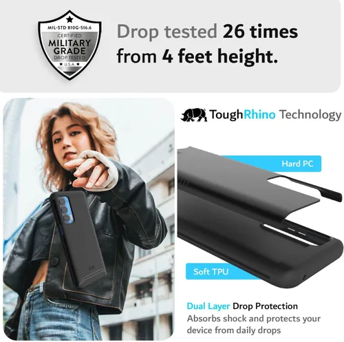 Vista 3 de TUDIA DualShield - Funda diseñada para Motorola Edge 5G UW/Moto Edge 2021, protección delgada, resistente, de doble capa, color negro mate