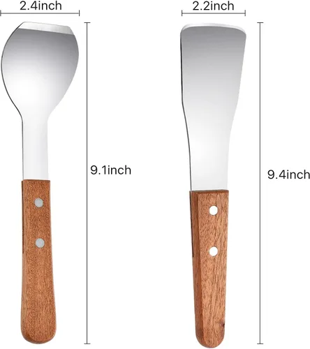 Vista 2 de 2 piezas de pala de helado, pala de helado de acero inoxidable con mango de madera, pala de metal para postre, hoja de mantequilla, raspador