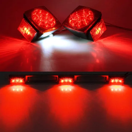 Vista 5 de Partsam Kit de luces sumergibles para remolque de 12 V, kit de LED cuadrado + barra de luz de identificación roja/ámbar de 14 pulgadas + luces