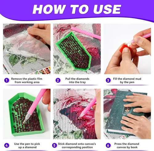 Vista 5 de Binyuellr Paquete de 6 kits de pintura de diamantes 5D para adultos, patrones de mariposas y flores, kits de arte de diamantes para pintura de gemas