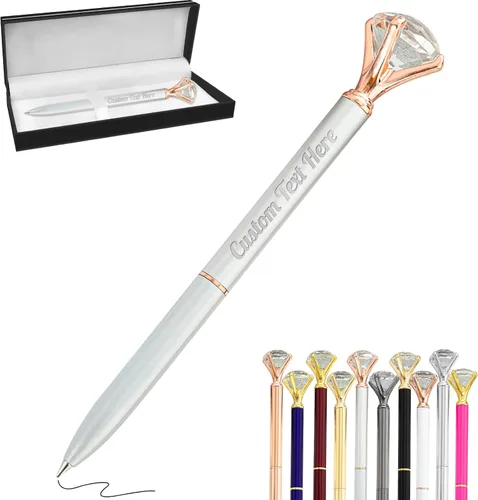 Vista 70 de Aolun 10 bolígrafos de diamantes con cristal personalizados a granel, bolígrafo de metal personalizado con nombre grabado, regalos de texto