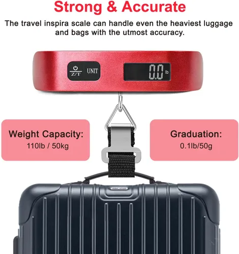 Vista 5 de Travel Inspira Báscula digital de equipaje con pantalla LCD de alerta de sobrepeso, 110 libras 110.2lbs de acero inoxidable