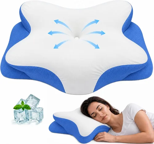 Vista 10 de Almohada cervical para el cuello, almohada de espuma viscoelástica gris & blanco