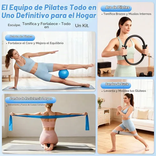 Vista 2 de GINMIC Kit de pilates, equipo de pilates para entrenamientos en casa, conjunto de pilates en casa con accesorios completos: anillo de pilates