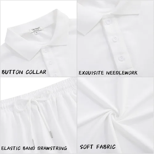 Vista 4 de TURETRENDY Conjunto de camisa polo y pantalones cortos para hombre, traje de polo de manga corta casual de 2 piezas, trajes de verano con botones