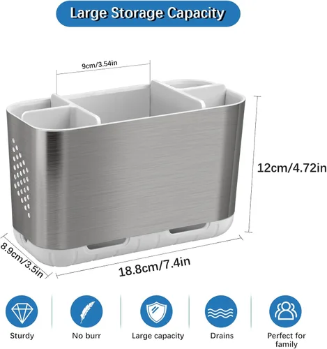 Vista 6 de Portacepillos de dientes para organizador de encimera de baño, portacepillos para cepillos de dientes eléctricos grandes desmontables