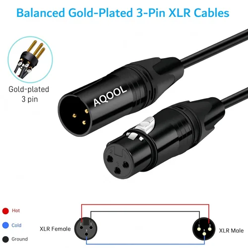 Vista 4 de XLR Cables - Paquete de 4 cables de micrófono XLR equilibrados macho a hembra, cable de micrófono de 3 pines chapado en oro con cable de altavoz OFC
