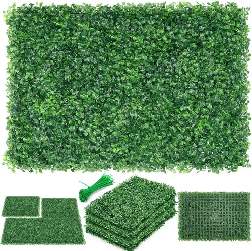Vista 9 de Paneles de setos artificiales de boj de 10 x 10 pulgadas, 24 piezas de pantalla de privacidad de vegetación sintética, decoración de pared