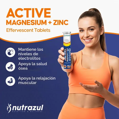 Vista 2 de Nutrazul Tabletas efervescentes de magnesio activo y zinc, ayudan a mantener la función muscular y el equilibrio de electrolitos, suplemento
