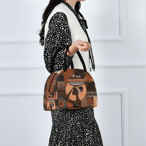 Vista 6 de Bolsa de almuerzo reutilizable para mujer africana con bolsillo frontal con cierre de cremallera aislada, bolsa térmica para el trabajo, picnic