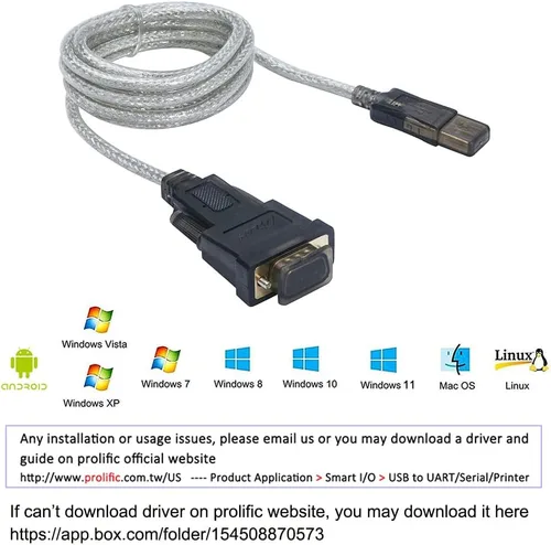 Vista 5 de DTech Cable serie a adaptador USB DB9 macho RS232 Puerto compatible con Windows 11 10 8 7 Mac (6 pies, PL2303)