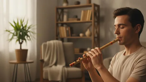 Vista 4 de Flauta de bambú de madera india auténtica de 14 pulgadas en clave "B", grabador de instrumentos musicales de viento de madera, Bansuri tradicional
