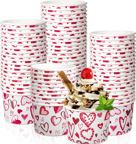 Vista 10 de Shellwei Paquete de 50 tazas de helado de 9 onzas para el día de San Valentín, cuencos de postre desechables con corazón, cuencos de papel