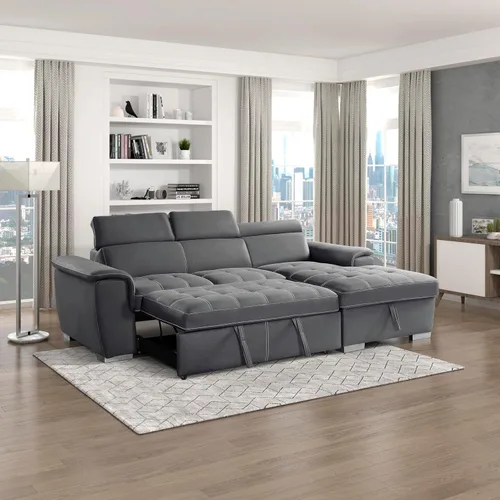Vista 15 de Lexicon Cheyenne Sofá cama modular convertible, diván derecho, color azul