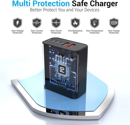 Vista 3 de TZBAY Bloque de carga USB-C de 60 W (paquete de 2), concentrador de carga rápida de 5 puertos (3 USB-C, 2 USB-A), PD 3.0 tipo C Power Brick