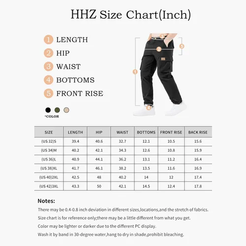 Vista 6 de HHZ Pantalones cargo ajustados para hombre, pantalones elásticos flexibles para trabajo, senderismo, con bolsillos, pantalones de trabajo tipo cargo