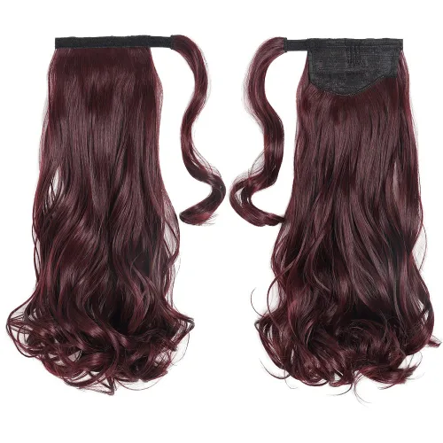Vista 2 de Extensiones de cabello para cola de caballo, extensión de cola de caballo roja de 16 pulgadas, corta, ondulada, rizada, envolvente, cola de caballo