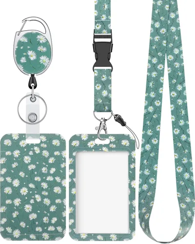 Vista 23 de Uniclife Porta credenciales deslizante floral con carrete retráctil y mosquetón con clip para cordón desmontable, protector de tarjeta vertical