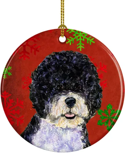Vista 32 de Caroline's Treasures Affenpinscher - Adorno de cerámica para colgar en el árbol de Navidad con copos de nieve rojos y verdes, para el hogar