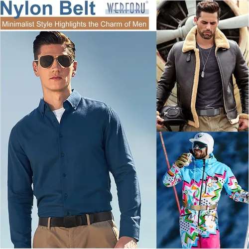 Vista 5 de WERFORU Cinturón de nailon para hombre, cinturón táctico militar, correa de lona para exteriores con hebilla de plástico