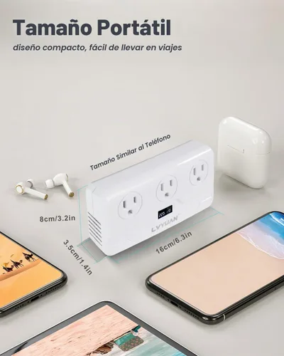 Vista 6 de 220V to 110V Voltage Converter with LCD Display, LVYUAN Universal Travel Adapter with UK/EU/AU Power Plug Adapter, Step Down Transformer for Hair