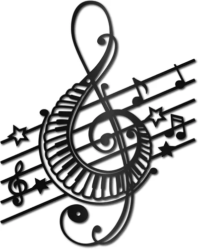 Vista 8 de CREATCABIN Notas musicales de metal para decoración de pared, letreros de pared negros para colgar en hierro, escultura de adorno de metal