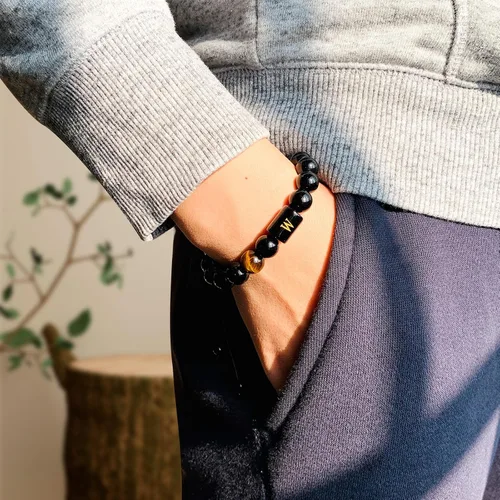 Vista 116 de SUMMER LOVE Regalos para el Día del Padre, pulsera con inicial de piedra de ónix negro de 0.394 pulgadas para hombres, pulsera de cuerda trenzada