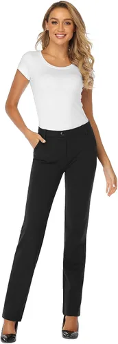 Vista 8 de Tapata - Pantalones de vestir rectos y elásticos de 28303234 pulgadas, con bolsillos, tallas estándar, altas y petite, adecuados para oficina