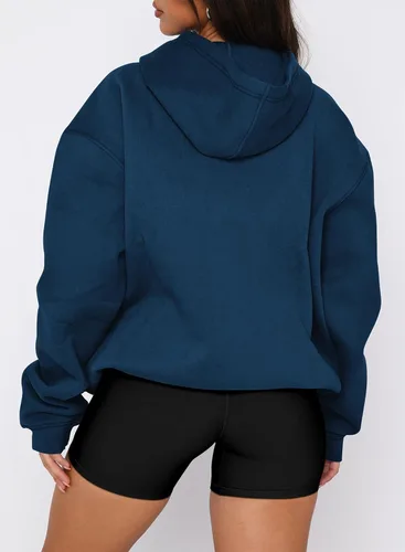Vista 76 de onlypuff Sudadera casual con capucha para mujer, de manga larga, con bolsillo de canguro, hombro caído