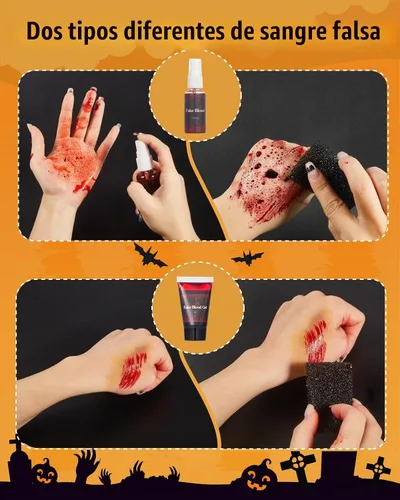 Vista 4 de Lictin Special Effects SFX Zombie Maquillaje Kit 18PCS Negro Blanco Rojo