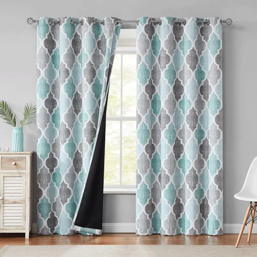 Vista 27 de Beauoop Cortinas 100% Opacas de 45 Pulgadas de Largo, 2 Paneles para Dormitorio, Sala de Estar, Gris Aqua Marroquí Geométrico, Oscurecimiento