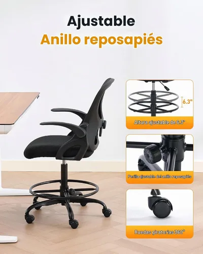 Vista 6 de LukkDys Silla de dibujo con brazos, silla de oficina alta para escritorios